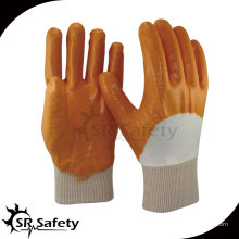 SRSAFETY Meilleur revêtement interverrouillé 3/4 gant nitrile orange / gants industriels nitrile